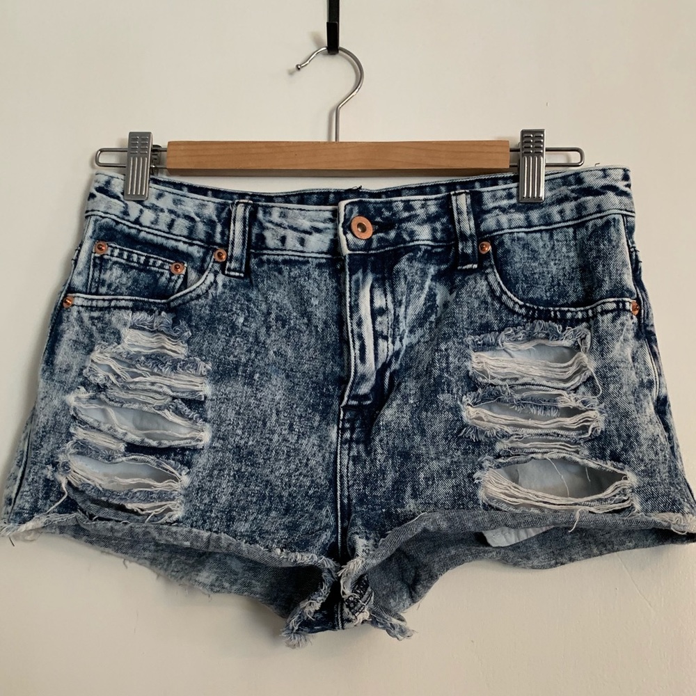 High waisted distressed jean shorts